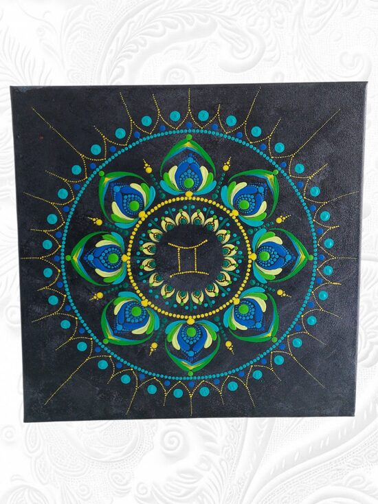 Handmade Mandala für das Sternzeichen Zwillinge - Bewegung, Leichtigkeit und Neugier