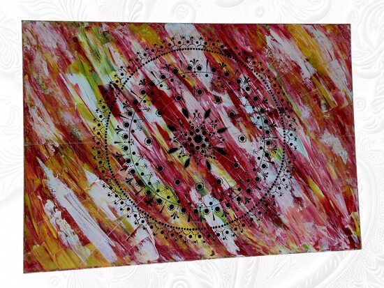 Handmade Mandala des Feuers - Leidenschaft & Lebenskraft in Acryl