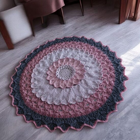 Handgehäkelter Mandala-Teppich, 150 cm 