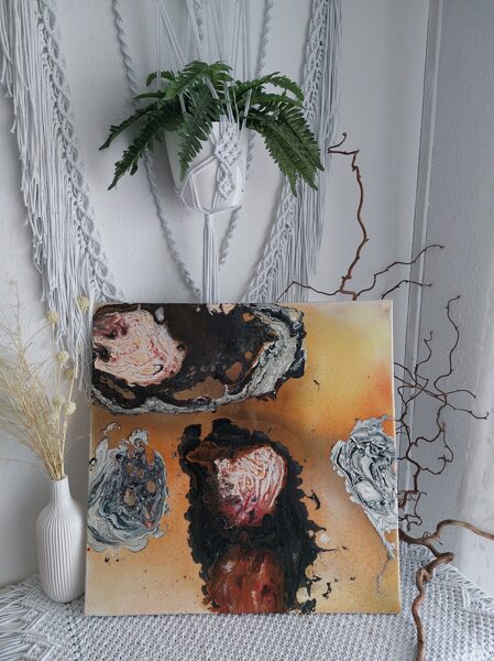 Bild Epoxidharz Resin Kunst Malerei Abstrakt Epoxy Harz Handmade Handgemacht Wohndeko Deko Wanddeko Wandbehang Leinwand 60x60 Kosmos