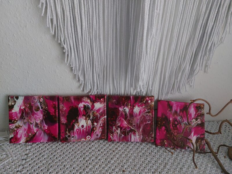 4 Stk Bild Pouring painting 15x15 cm