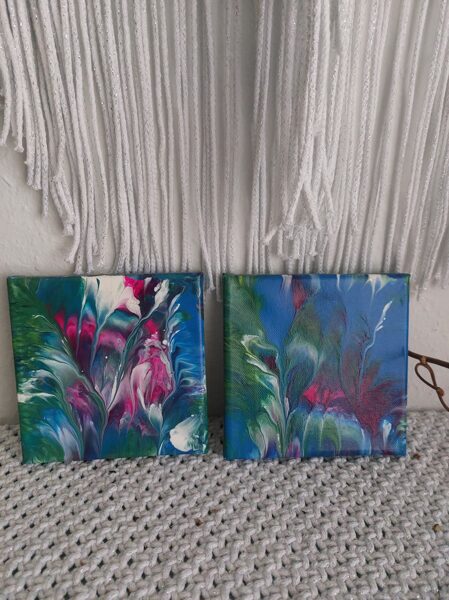 2 Stk Bild Pouring painting 15x15 cm