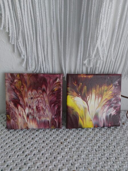 2 Stk Bild Pouring painting 15x15 cm